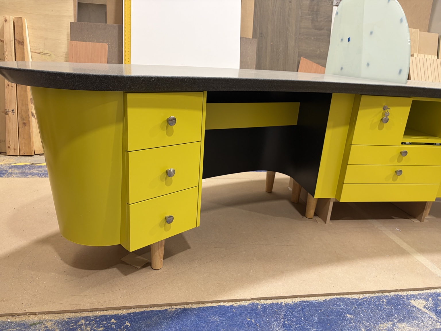 Bespoke curved painted desk with fitted drawers