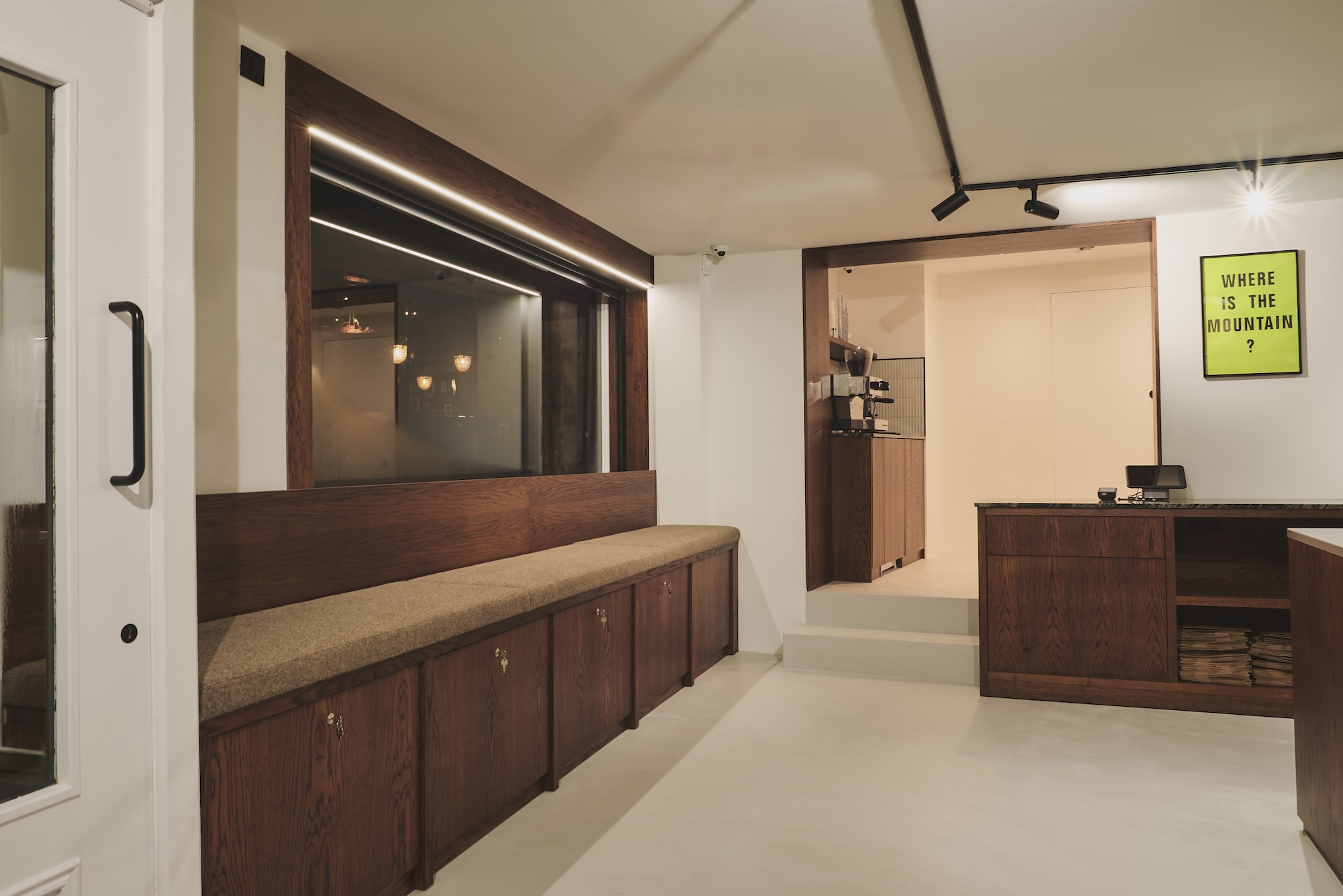 Bespoke sales counter and framed interior window